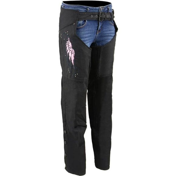Milwaukee Leather SH1956 Women's 'Winged' Black And Pink Chaps • small - Picture 1 of 9
